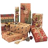 Christmas Wrapping Paper, Made from Recycled Kraft Paper, 12 Folded Sheets 70x50cm with 6 Vintage Designs (Bonus 10m Jute String and 10 Tags)