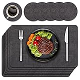 Purejoy Placemats and Coaster Sets 6, Christmas Table Mats PU Leather Heat-Resistant Washable and Non-Slip 43 * 30 cm Dinner Table Mats Set of 6 for Kitchen Table Mat Indoor Outdoor (Grey)