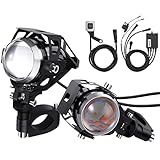 PROZOR Motorcycle Spotlights 2PCS - U5 Motorbike LED Headlights with Cables and ON/OFF Switch 3000 Lumen, 360° Adjustable, IP65 Waterproof Fog Headlights for 12/24V Vehicle