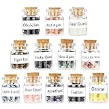 12Pcs Mini Crystals Gemstone Bottles Set, Healing Crystal Tumbled Stones Collection Kit Natural Quartz Gravel Wishing Bottle, DIY Craft Bottles for Healing, Meditation, Chakra Balance & Decoration