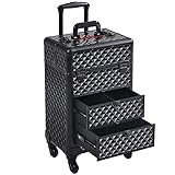 Yaheetech Rolling Makeup Train Case with Drawers Professional Cosmetic Organizer Beauty Storage Case Travelling Trolley Box
