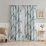 Laura Ashley Belvedere Window Curtains with Rod Pocket, 84-inch Length, 2 Panels Set, Canvas Light Filtering, Light Blue