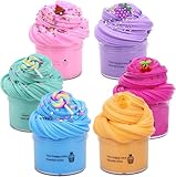 BTOIURF 6 Pack Fluffy Butter Slime Kit, Include 6 Pack Cute Mini Charms, DIY Butter Slime Party Gift,Super Soft and Non-Sticky, Stress Relief Toy for Girls and Boys