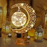 Grelae Ramadan Decorations Moon Lamp, Eid Decorative Bedside Lamps, Eid Iron Moon Star Table Lamp, Battery Powered Light, Night Light, Gifts for Mum, New Home Gift for Women