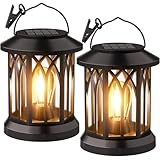 Outdoor Solar Lanterns for Outside: 2 Pack Garden Lanterns Waterproof with Clip, Hanging Solar Lights Outdoor Lantern Garden Decor, Birthday Gifts for Women Her Mom Pathway Decorations