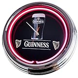 Neon clock"Guinness" wall clock Deko-clock illuminated clock USA 50's Style Retro neon clock dining room kitchen Living room office (Pink)