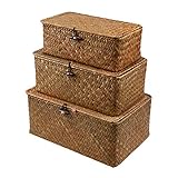 Wicker Storage Basket Woven Rattan Storage Box With Lids Seagrass Laundry Baskets Makeup Organizer For Bathroom, Living Room, Kitchen (S+M+L)