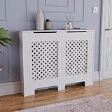 Vida Designs Oxford Radiator Cover – Traditional Cross Pattern, White, MDF, Stylish Design, Heat Efficient, Medium, (H 82 x W 111 x D 19 cm)