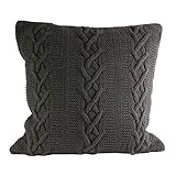 Paoletti Aran Cushion Cover, Cotton, Charcoal, 55 x 55cm (22" x 22")