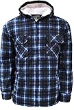 Turnhout Mens Sherpa Fur Fleece Lined Hoodie Jacket Lumberjack Hooded Work Padded Shirt, Blue - 110, L