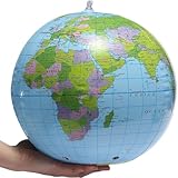 SHATCHI Inflatable World Globe 15"/38cm Earth Map Geography Ball For Teacher Aid, Learning, Beach Party Kids Adults Toy Gifts,Blue