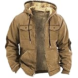 Solid Color Combination Hooded Sweater with Brown Pocket Cotton Jacket Mens Cotton Anorak Lightweight Utility Jacket with Drawstring (Khaki, L)