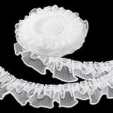 PH PandaHall 10 Yards White Ruffle Lace Ribbon Trim Pleated Lace Fabric Trim, Double Layer Gathered Ruffle Trim Embroidered Sewing for Crafts Costume Pillowcase Embellishments, 6cm/2.37 inch Wide