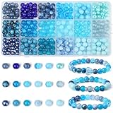 AWARDSEN Blue Glass Beads 8mm 360 PCS Crystal Round Beads for Jewellery Making Kit, Bracelet Necklace Crafting Supplies, DIY Homemade Gifts Bulk