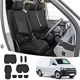 Seat Covers Compatible with VW Transporter T5 T6 2003-2022 (3 Seater), Set of 8 Tailored Waterproof Front Seat Protection Black Fit Front Driver & Double Passenger Set (NO Split Passenger Seat)