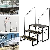 Caravan Stairs 3-Tier Caravan Steps 200kg Load Capacity for Caravan Camping with 2 Handrail Step Steps Non-Slip Step Stool RV Steps Travel Trailer