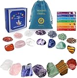 Healing Crystal for Beginners 7 Chakra Crystal Set,23 Pcs Healing Crystal Wiccan Reiki Gift,3 Types of Gemstones,Natural Gemstones,Raw Stones,Crystal Gravel with Instruction