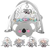 derimkcoa 4-in-1 Baby Play Mat Baby Gym,Tummy Time Mat for Floor Activity Gym Ball Pit Including 30 Balls with 5 Infant Learning Sensory Baby Toys for Newborn Toddler Boy & Girl Gifts(Koala)