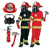 Morph Kids Fireman Costume Red Helmet Hat Outfit Firefighter Costume Halloween Costumes For Boys Small
