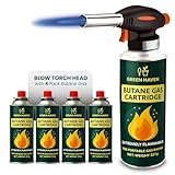 Green Haven Blow Torch for Cooking Attachment Head with 4 Gas - One-Handed Gas Torch with Adjustable Flame & Safety Lock, Fits All Butane Tanks, Ideal for Creme Brulee, Desserts, BBQ, Baking
