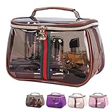 New Retro Vintage Vanity Bag, Waterproof Transparent Toiletry Bag, Clear Makeup Organizer, Large Capacity Water Resistant Cosmetic Makeup Bag for Women, Travel Skincare Storage Case (Brown)