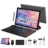 LINROM Tablet 10 inch Android 15, 36GB RAM, 128GB ROM (TF 1TB), 1080P Widevine L1, 5G WiFi Octa-Core, 8000mAh, 5MP+8MP, Tablet with Keyboard|Mouse|Case|Earphone-Grey
