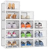 HOMIDEC Shoe Storage Box,12 pcs Stackable Shoe Boxes Clear Plastic Shoe Organizer Shoe Containers with Lids for Women/Men,Fit UK 9.5