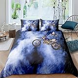 POYSPRING 3D Boys Duvet Cover Set Bedding Set Single Motocross Locomotive Printed Comforter Cover 3 Pieces Bed Sets With Zipper Closure With 2 Soft Microfiber Pillow Cases 135X200 Cm - Hypoallergenic