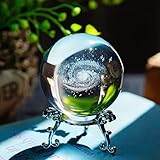 H&D HYALINE & DORA 2.4 inch 3D Galaxy Crystal Ball, Glass Fengshui Ball Paperweight Including Silver Stand for Home Decoration