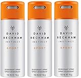 David Beckham Instinct Sport Deodorant Mens Gents Body Spray, 150 ml 3 Pack