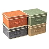 BrilliantJo Storage Boxes with Lid, Foldable Clothing Storage Basket case with Handle for Closet, Bedroom, Home, 33.5L x 31.75W x 17.5H(cm) 4 mixed colors A