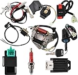 Trkimal Complete Electrics Stator Coil CDI Wiring Harness Switch lock Ignition Switch Solenoid Relay Spark Plug for 4 Stroke ATV 50cc 70cc 110cc 125cc Pit Quad Dirt Bike Go Kart