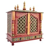 Wooden Temple Religious Home Temple, Pooja Mandir |Indian| |Hindu| |Decoration| |Puja| |Cabinet| |Temple| |Bhagwan| Wall| |Hanging| Decor For Home Office Decor By KAMDHENU ART AND CRAFT. (Red Jali)