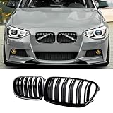 Hengjiayao F20 Kidney Black Front Kidney Grille Suitable for BMW 1 Series F20 F21 2011 2013 2012 2014 Double Bar Grill Gloss Black Radiator Grille (For F20 2011-2014)
