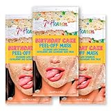 7th Heaven Birthday Cake Peel Off Face Masks (Pack of 3) Exfoliating Face Mask Skincare Set - Genuine 7th Heaven Face Masks Skincare