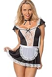 SHESHY Women Sexy Lingerie Maid Cosplay Costume French Naughty Cute Lace Dress Lingerie Babydoll Sleepwear (Black, S)
