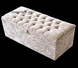 luxisleepltd Beautiful Large Spanish Crushed Velvet Fabric Crystal Diamante ottoman storage box blanket box (Cream, Length 40'' x Width/Depth 18'' x Hieght 14'')