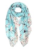 DiaryLook Ladies Women's Fashion Bird Print Long Scarves Floral Neck Scarf Shawl Wrap Gifts For Women, Turq