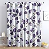 SZLYZM Purple Leaf Blackout Curtains, Botanical Bedroom Curtains & Living Room Curtains 66x54 Inch 2 Panels Set, Thermal Eyelet Drapes Decorative Patterned Window Treatments 54 Drop (Gv-&309)