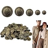 NIYATA 75 Pcs Bronze Metal Buttons for Blazers, Coat and Suits - 12.5 15 18 21 25mm - Gold Uniform Jacket Sewing DIY Craft