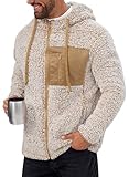 VOGSTART Mens Hooded Teddy Jacket Full Zipper Sherpa Outerwear Lightweight Cozy Fleece Hoodie with Functional Pocket Streetwear Style Fall Winter L
