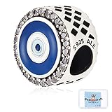 Beebeecraft 925 Sterling Silver Evil Eye Beads with Cubic Zirconia and Enamel Fatima Hand Charms for European Snake Charm for Bracelet Mother Daughter Birthday Gifts (Hole: 4.5mm)