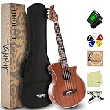 Electric Concert Ukulele with Equalizer - 23 Inch Acoustic-Electric Uke for Adults Beginner Kit - Includes Case, Tuner, Strap, Strings, Picks, Clean Cloth