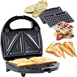Gadgy 3-in-1 Belgian Waffle Maker & Sandwich Press – Toastie Maker with Removable Plates, Cool-Touch Handle & Indicator Lights – 750W Multi-Function Grill for Waffles, Sandwiches & Paninis