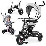 HyperMotion Baby Trike with Parent Handle & Canopy - Convertible Toddler Push Along Tricycle for 1-4 Year Old, Adjustable Bar, Foldable Footrest & Storage Basket - 20kg Capacity