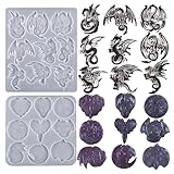 2Pcs Crystal Flying Dragon Epoxy Moulds Fine Workmanship Silicone Resin Animals Molds DIY Necklace Dragon Keyring Resin Moulds for Pendants Jewelry Crafts