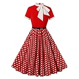 Wellwits Women's Bow Neck Polka Dots Formal Cocktail 50s Vintage Dress Red M