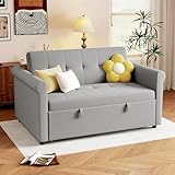 HOMCOM 2 Seater Sofa Bed with 7-Position Adjustable Backrest, Convertible Pull Out Sleeper Sofa, Mid-Century Modern Fabric Bed Settee for Living Room, Guest Room, Grey