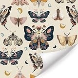 CHDITB Vintage Butterfly Wallpaper,Whimsical Dark Floral Butterfly Wallpaper Bedroom(44x300cm)Retro Insects Beige Wall Stickers,Boho Floral Dark Butterflies Stick on Wall Paper for Livingroom Cabinets