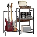 Awhtixbo Guitar Stand, Guitar Rack for Multiple Guitars Up to 3, 3-Tier Vinyl Record Player Stand, Rack for Acoustic, Bass, Ukulele, Amp, Turntable Stand for Home Music Studio